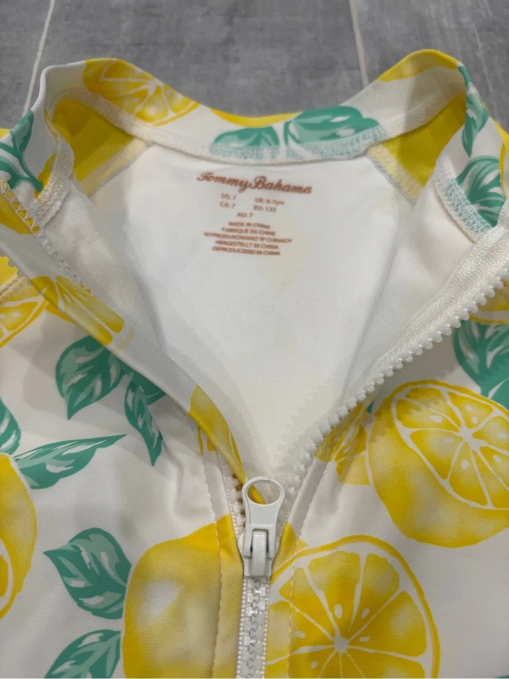 Tommy Bahama Size 7 One Piece Lemon Bathing Suit Matching Visor